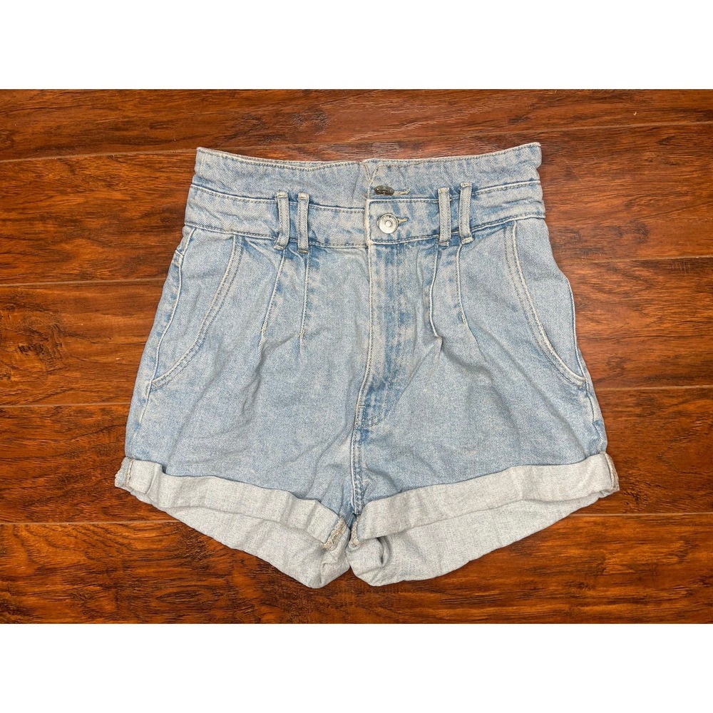 Zara High Waisted Denim Shorts Mom Fit Size 4 Rolled Hem